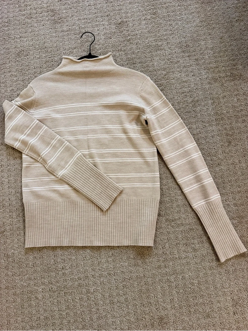 French Connection Beige with White Stripes Mock Neck Sweater Size - Medium